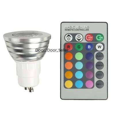 GU10 RGB 3Watt LED 16-Colour Changing Spot Light with Remote Control