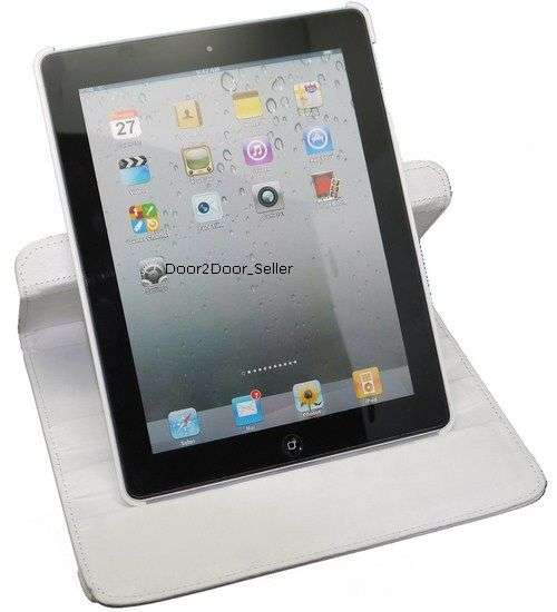 White Tablet Cover for New iPad 3, iPad 2 + Stylus - 360 Rotating Swivel Sleep Case New iPad 3