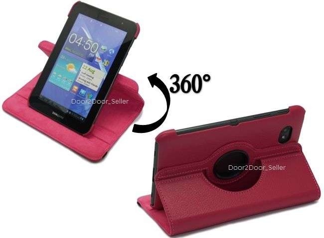 Free Stylus & Screen Protector + 7" Samsung Galaxy P6200/P3100 Pink Swivel Case Rotating Cover