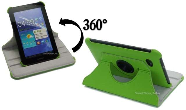 Free Stylus & Screen Protector + 7" Samsung Galaxy P6200/P3100 Green Swivel Case Rotating Cover