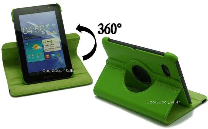 Free Stylus & Screen Protector + 7" Samsung Galaxy P6200/P3100 Green/Blue Swivel Case Rotating Cover