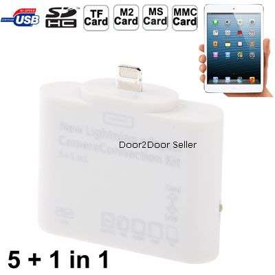 iPad 4, iPad Mini New Lightning Adapter USB/SD OTG Card Reader Camera Connection kit 5 in 1
