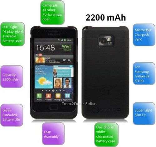 Extended Battery Power Pack Charger Case for Samsung Galaxy S2 i9100 - 1000mAh