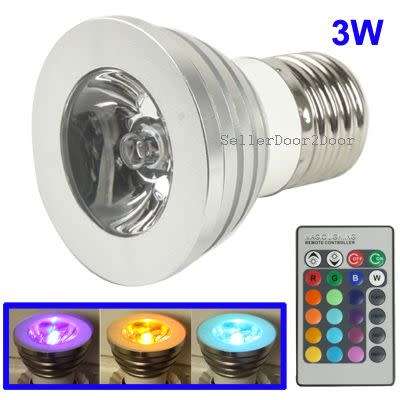 E27 LED RGB Colour Changing Light 3Watt with Remote Control