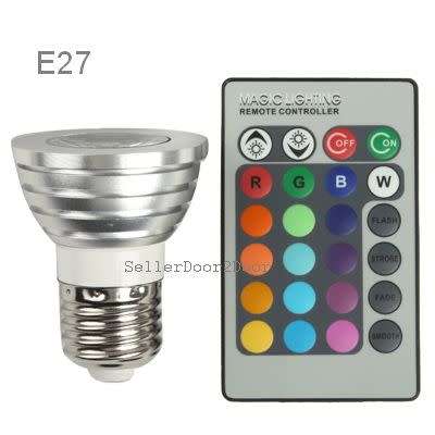 E27 LED RGB Colour Changing Light 3Watt with Remote Control