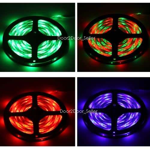 5M RGB 3528 LED Strip Lights Waterproof 12V 300Led + 44 Key Remote + 2A Power Supply