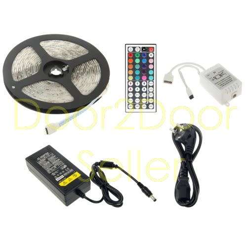 5M RGB 3528 LED Strip Lights Waterproof 12V 300Led + 44 Key Remote + 2A Power Supply