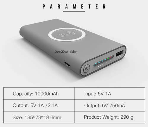10 000mah Wireless Power Bank Fast Charge External Battery for Multiple Electronic Device