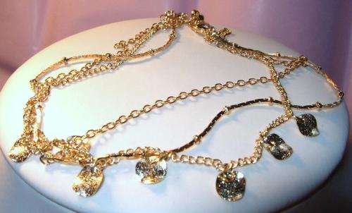 YELLOW GOLD 3 ROW CHARM ANKLET WITH EXTENDER