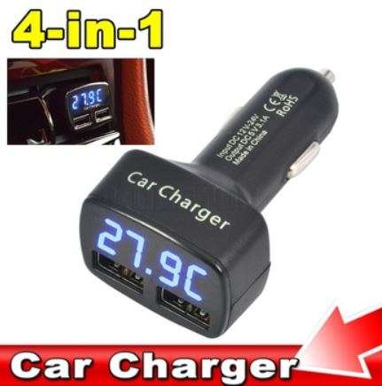 4in1  Dual Intelligent USB Car Charger  With Car Voltage/Interior temperature Display*FREE DELIVERY*