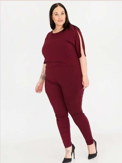 EDIT Burgundy Split Sleeve Jumpsuit