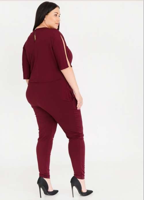 EDIT Burgundy Split Sleeve Jumpsuit