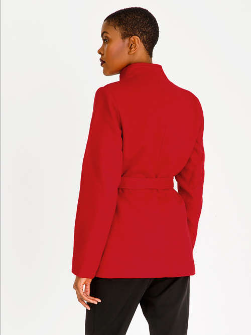 Style Republic Red Cropped Gold Trim Coat