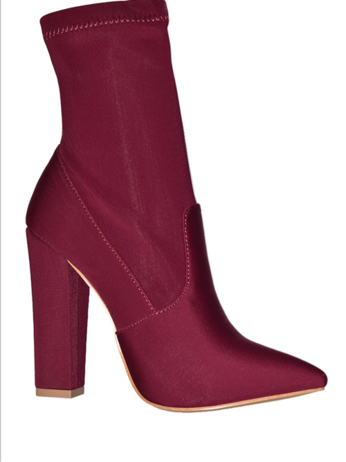 Wine Sondra Fitted Sock ankle Boot