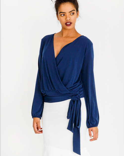 Edit Navy Wrap Over Blousen Top