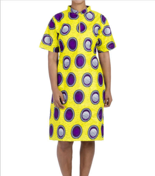 JOMET DESIGNER Ladies Multi Colour Mandarin Collar Shift Dress( 100% Cotton)