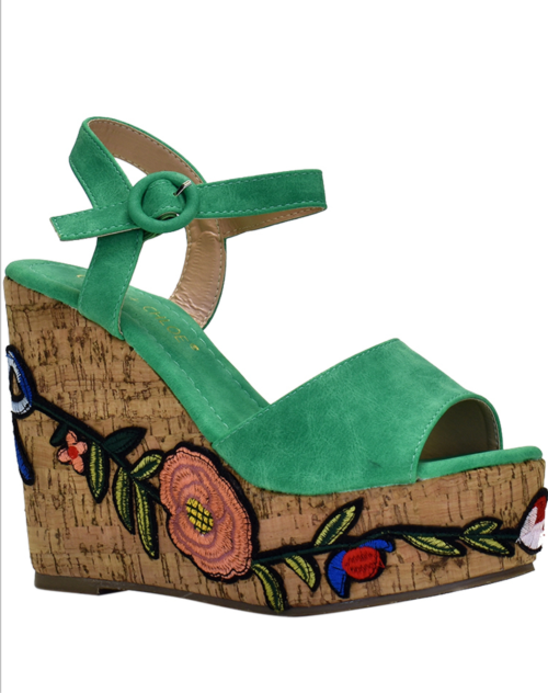 Sole Sole Candy Green Jamie Applique Cork Wedge Heel