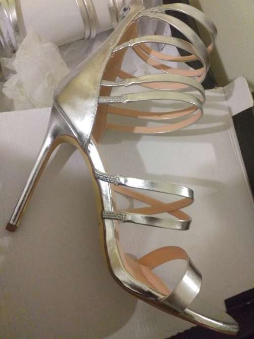Silver Geenie Metallic  Designer Sandals Heel