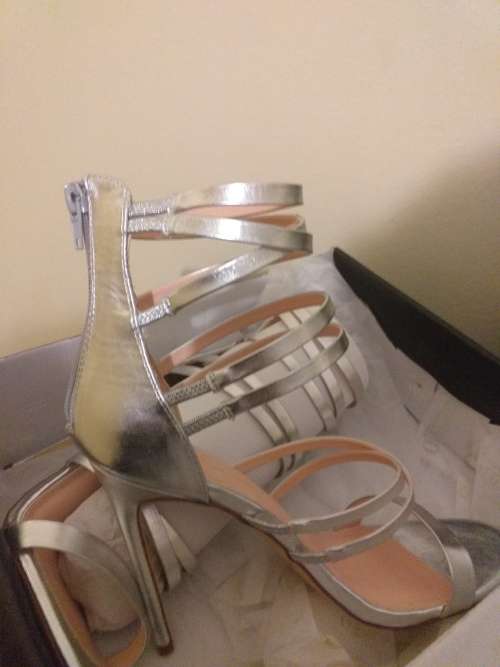 Silver Geenie Metallic  Designer Sandals Heel