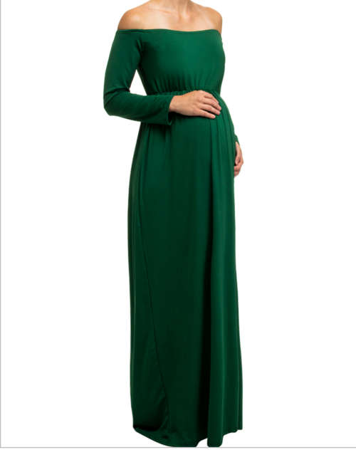GROW Green Off The Shoulder Maxi  Dress