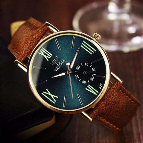 Fashion Men's Date Leather Stainless Steel Quartz Noctilucent Sport Wrist Watch