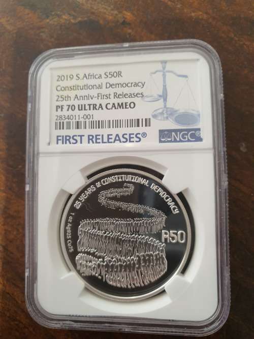 2019 Silver R50 Constitutional Democracy 25th Anniv- First Release PF 70UC