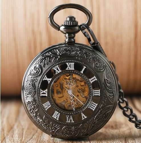 Steampunk Automatic Mechanical Pocket Watch Black Cool
