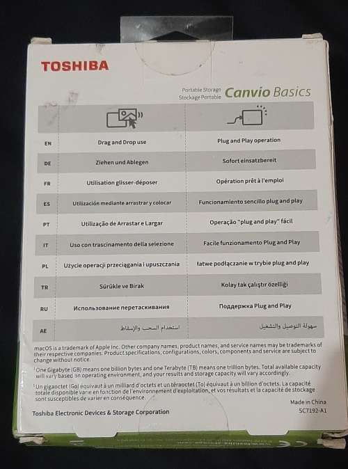 Toshiba 1 TB external HDD