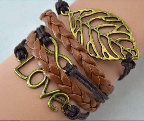 Brown Infinity Leather Love Charm Handmade Bracelets