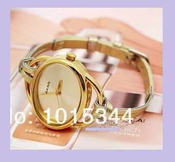 Gold color leather women students quartz watch