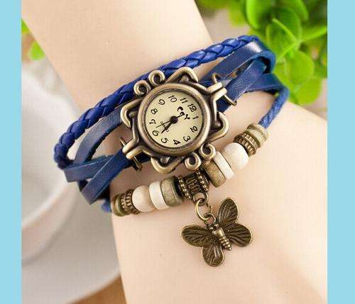 Blue Womens butterfly bracelet quartz watch