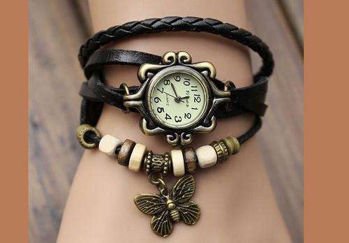 Coffee Brown Womens butterfly bracelet quartz watch