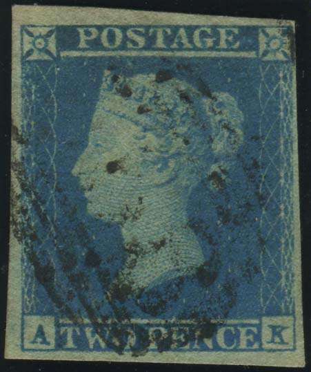 GB QV 2d (Two Pence) Blue SG 14 Fine used 4 margins Cat. R1100+