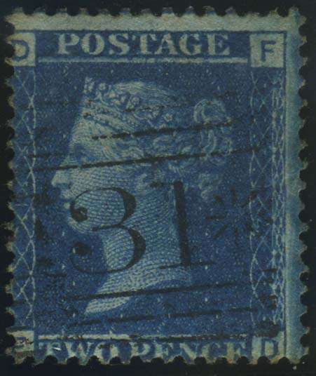 GB QV 2d (Two Pence) Blue SG 45 Plate 12 Fine used Cat. R1600+