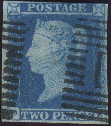GB QV 2d Blue (D-E) SG 14 Fine used 4 margins Cat. R1300+