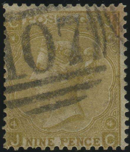 GB QV 1867-80  SG 111 9d Straw (J-C) fine used Cat. R3600+