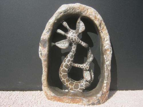 Serpentine Stone Art Giraffe Creation in Rock