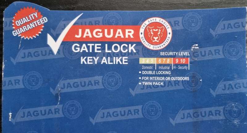 TWIN PACK JAGUAR Gate lock, Keyed alike and double locking
