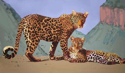 LEOPARDS ON  HILLTOP - BEAUTIFUL PRINT OF ORIGINAL ARTWORK