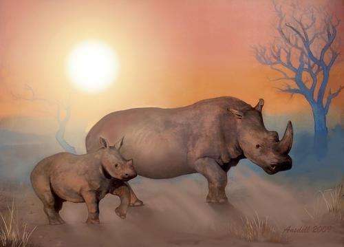 SAVE THE RHINOS -  BEAUTIFUL PRINT OF ORIGINAL  PAINTING
