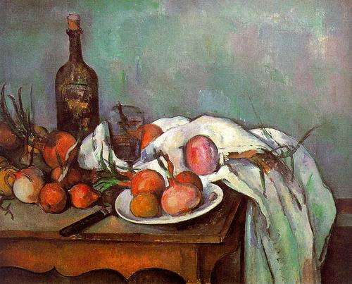 STILL LIFE  ONIONS AND BOTTLES  REPRO CEZANNE - BEAUTIFUL CANVAS PRINT OF ORIGINAL ARTWORK