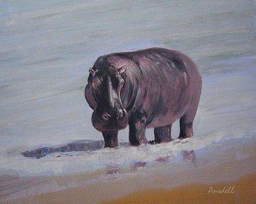 THE HIPPO WHO LOVED THE SEA.....BEAUTIFUL CANVAS PRINT OR BOARD PRINT OF ORIGINAL PAINTING