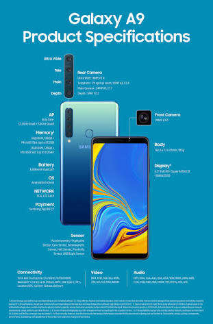 Samsung A9 Dual Sim -Lemonade Blue -Local stock - 6GB Ram and 128GB memory - 4 Rear Cameras