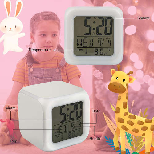 Kids Alarm Clock,Boy Girl Digital Alarm Clock with LED Seven Color  Birthday Gifts, Xmas, Kids Bedro