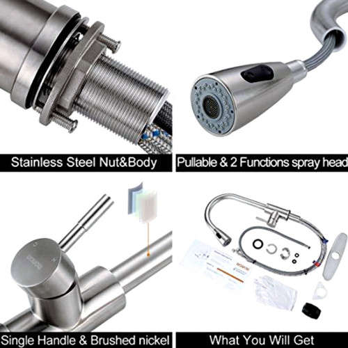 Pull Out Sprayer Kitchen Faucet Lead-Free Stainless Steel Kitchen Sink Faucet 360 Swivel Modern Brus