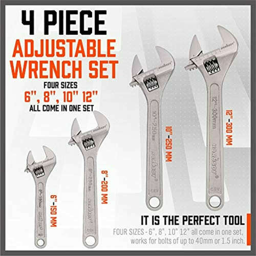 4 Piece Adjustable Wrench Set Steel Crescent Wrench