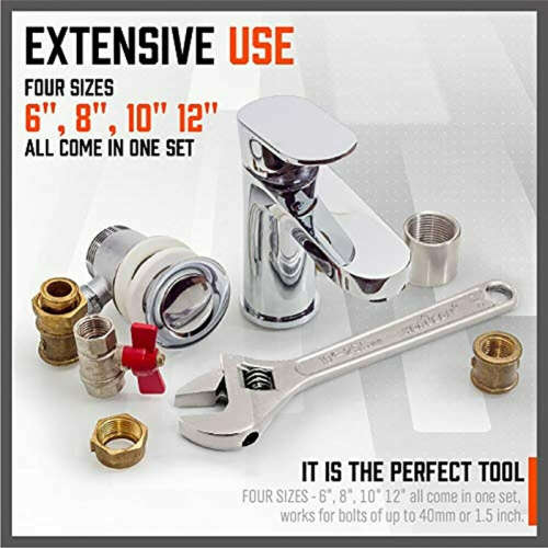 4 Piece Adjustable Wrench Set Steel Crescent Wrench