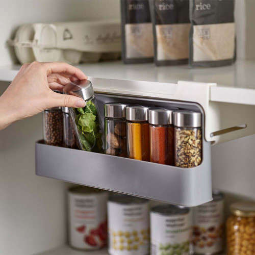 Condiment Bottle Rack Wall Mount Under Cabinet Condiment Rack Organizer Kitchen Grey
