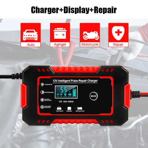 Battery Charger Digital LCD Display Car Battery Charger Power Pulse Repair Charger Wet Dry Lead Acid