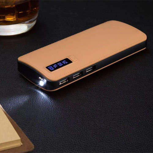 Large-capacity power bank 3USB battery leather case mobile phone charger